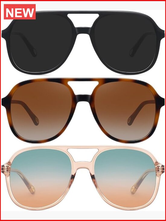 Retro Oversized Aviator Sunglasses 3-Pack UV400 Polycarbonate Lenses main image 4